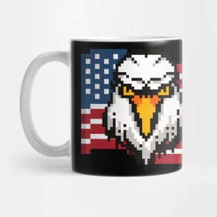 Bald Eagle and American Flag USA Patriotic Pixel Art Mug